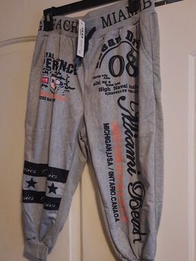 Graphic Grey Jogger Sweatpants with Printed Logos